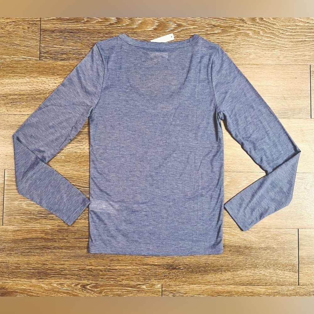 🆕 Madewell | Semi-Sheer Scoopneck Long Sleeve Top in Heather Bluestone Medium - Picture 3 of 6